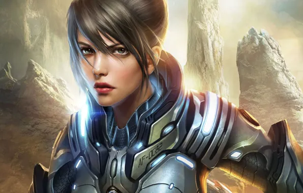 Girl, metal, rocks, art, armor, reborn, Tsukihime