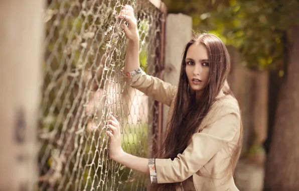 Look, girl, face, hair, the fence