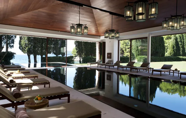 Design, space, style, Villa, interior, pool