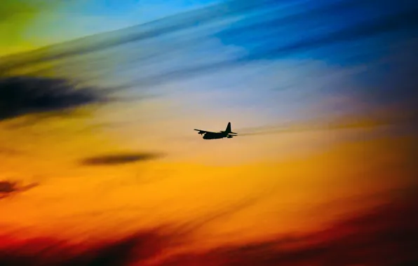 Picture the sky, the plane, silhouette, glow