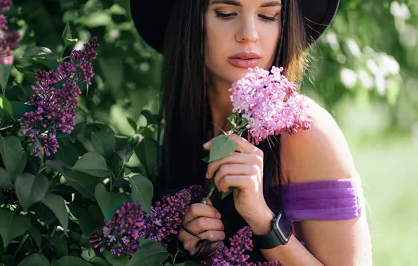 Girl, nature, hat, photoshoot, lilac, Svetlana Kashura