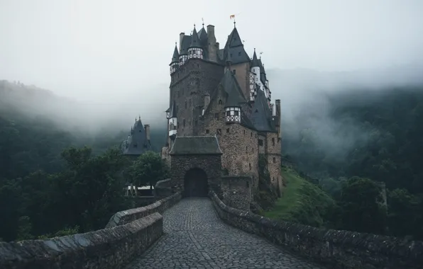 Picture the sky, bridge, fog, Germany, ELTZ castle, medieval architecture