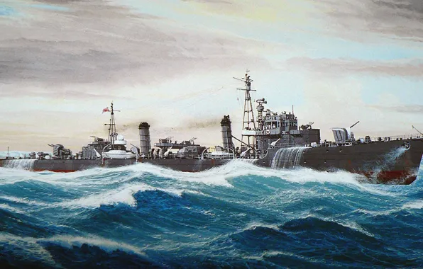 Ship, art, Navy, military, Japanese, destroyer, WW2, destroyer