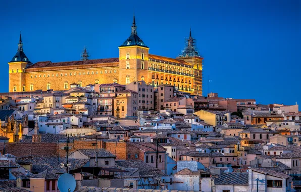 Castle, tower, home, slope, hill, Spain, Toledo, Alcazar