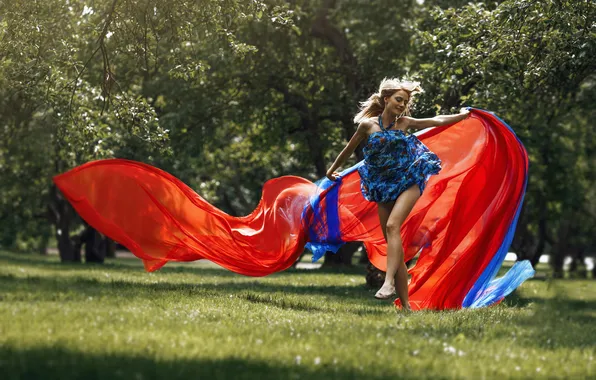 Grass, girl, joy, train, legs, photographer, dress, Dmitry Plekhanov