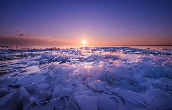 Winter, the sky, the sun, ice, Sweden, broken glass
