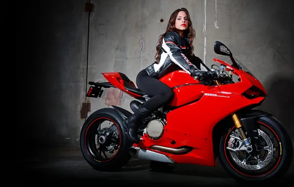 Picture girl, red, bike, Ducati, Ducati