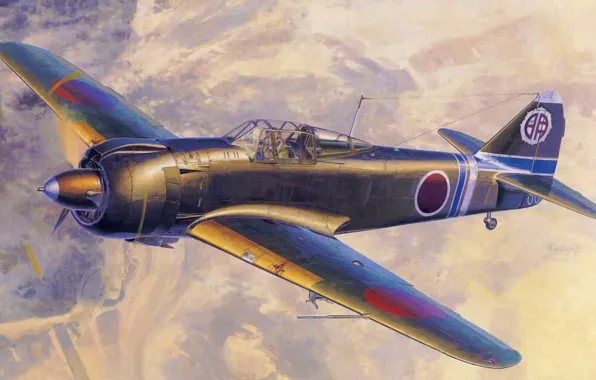 Picture fighter, war, art, airplane, painting, aviation, ww2, Kawasaki Ki-100