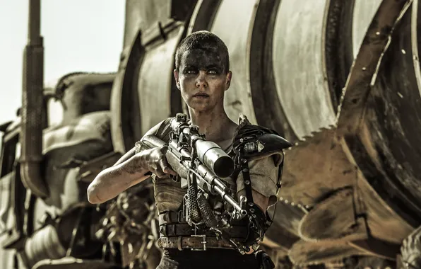 Picture weapons, Charlize Theron, frame, truck, sniper, rifle, Charlize Theron, Mad Max: Fury Road