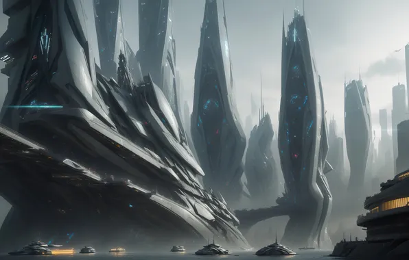 City, future, landscape, art, fantastic, digital art, Futuristic, utopia