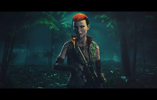 Forest, girl, squirt, orange, palm trees, weapons, background, the film