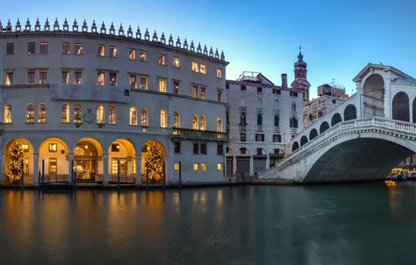 Bridge, lights, home, the evening, Italy, Venice, channel