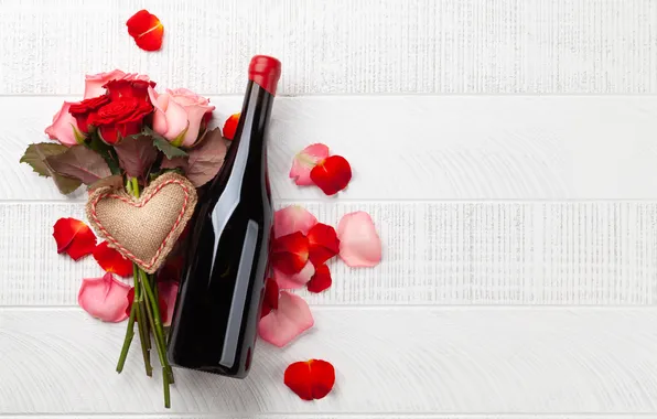 Picture love, flowers, gift, romance, heart, roses, petals, love