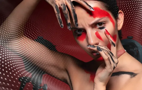 Color, girl, face, background, paint, makeup