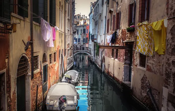 Water, the city, wall, building, boats, Italy, Venice, channel