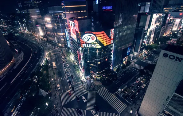 The city, night lights, Japan, skyscrapers