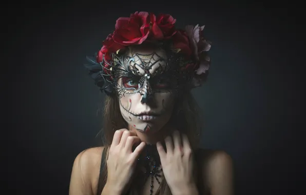Flowers, portrait, makeup, mask, in