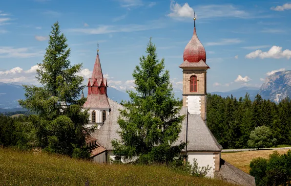 Picture trees, mountains, Italy, Church