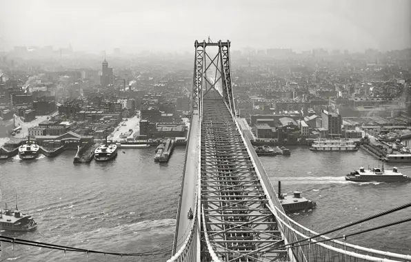 Bridge, retro, ship, New York, USA, 1903-the year