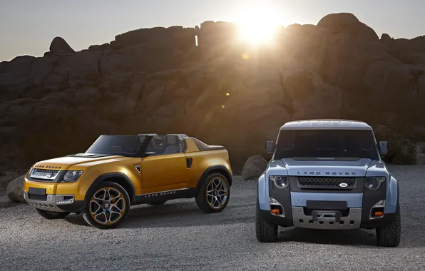 Sunset, yellow, stones, blue, concept, jeep, SUV, the concept