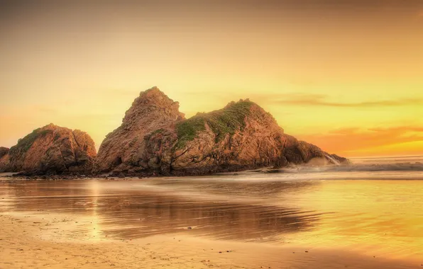 Picture beach, the ocean, rocks, dawn, CA, USA