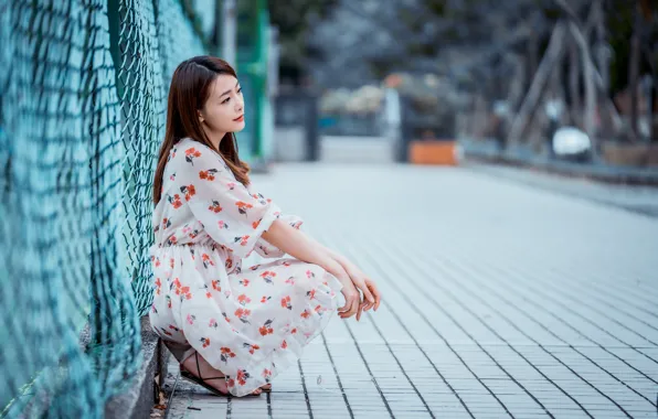 Asian, sitting, bokeh