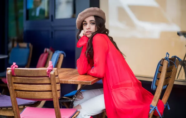 Picture look, girl, cafe, jacket, Camila Hair