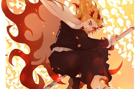 Picture flowers, Demon Slayer Kimetsu no Yaiba, art, guy