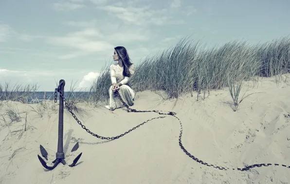 Sand, girl, anchor