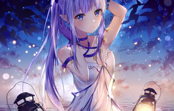 Water, girl, wet, lights