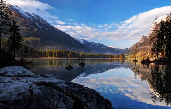 Picture mountains, lake, Germany, Alps, Hintersee