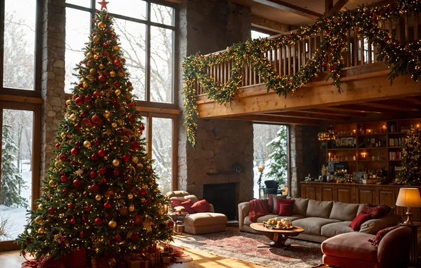 Picture room, tree, interior, Christmas, New year, Christmas, view, tree