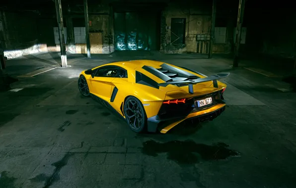 Yellow, Lamborghini, supercar, car, back, Aventador, Lamborghini, Novitec