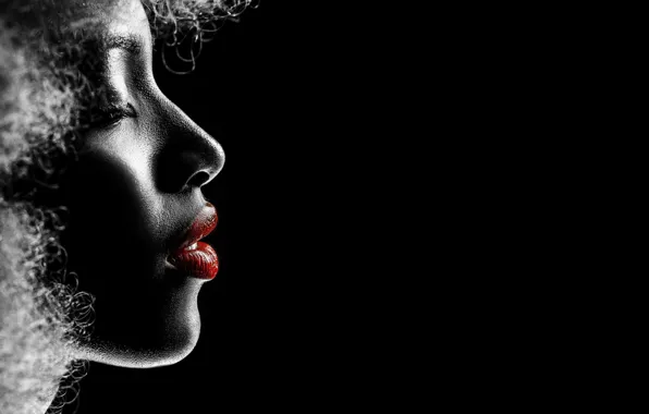 Girl, lipstick, silhouette, lips, black background