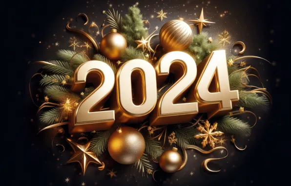 Figures, New year, golden, decoration, numbers, New year, 2024