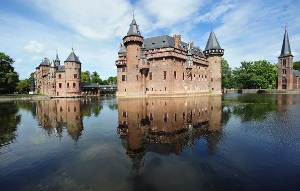 Trees, river, castle, the bridge, Netherlands, Kaastel the Hair