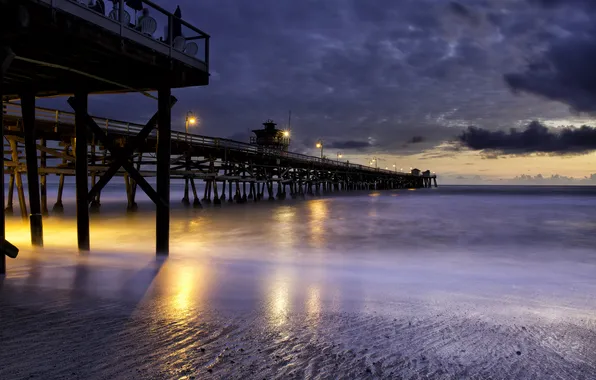 Sea, lights, shore, the evening, a pleasure