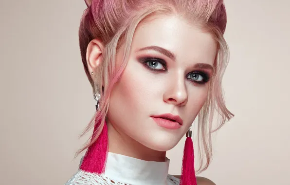 Picture look, close-up, background, portrait, earrings, makeup, hairstyle, blonde