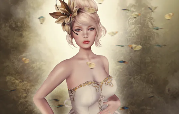 Girl, dress, blonde, hat