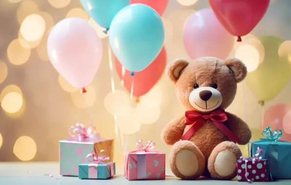 Balls, lights, balloons, holiday, gift, balls, toy, bear