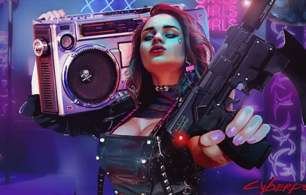 Purple, chest, girl, blue, photo, weapons, background, fiction