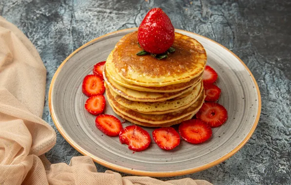 Berries, strawberry, pancakes