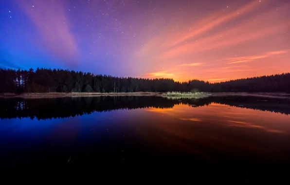 Picture forest, nature, sunset, lake, evening, reflection