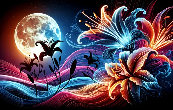 Flowers, the moon, Lily