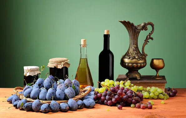 Grapes, fruit, still life, plum, jam