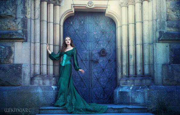 Girl, nature, pose, style, castle, makeup, costume, outfit
