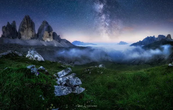 The sky, mountains, night, the milky way