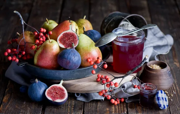Fruit, still life, pear, Rowan, compote, figs