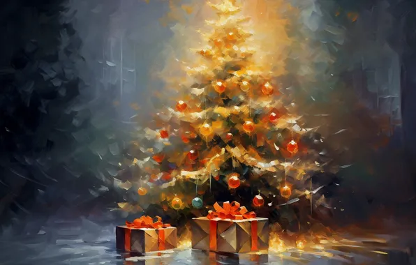 Balls, light, lights, lights, Christmas, gifts, New year, strokes