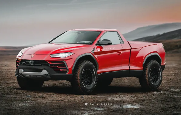 Red, Lamborghini, Machine, Pickup, Pickup, Concept art, Urus, Rain Prisk